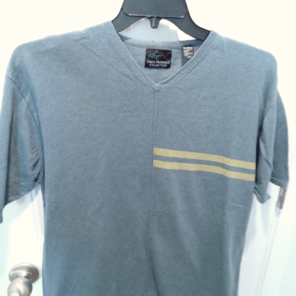 2-$10... Greg Norman Vintage V-Neck Short Sleeved Sweater. Blue & Mustard